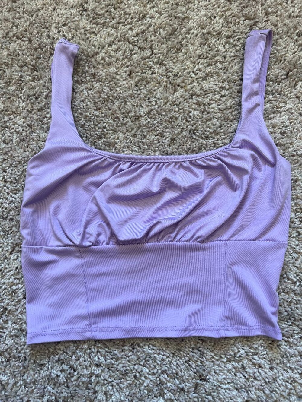 Live in the Moment Ruched Crop Top Small Square Neck Going Out Top Lilac Peasant